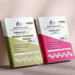 Cardiologist Prometric exam preparation book 2026 by Rapid Access Guide, featuring cardiology MCQs, practice exams, updated explanations, and coverage for DHA, MOH, DOH HAAD, DHCC, OMSB, SCFHS, QCHP, and NHRA