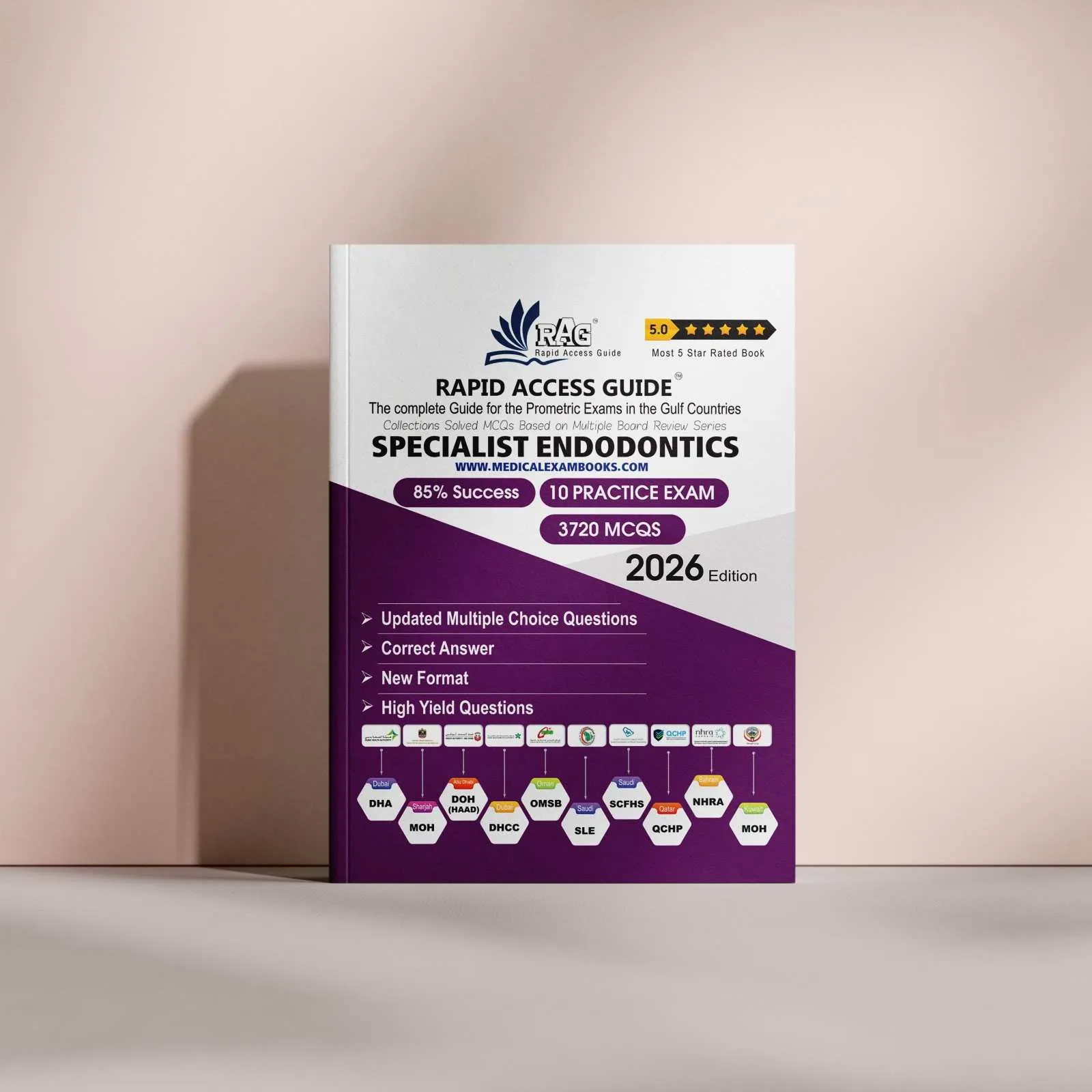 Endodontics Prometric MCQ review book for Gulf exams, designed for endodontists with exam-oriented clinical questions, mock tests, and updated explanations – 2026 edition