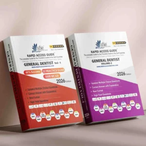 General Dentist Prometric exam preparation book 2026 by Rapid Access Guide, featuring general dentistry MCQs, practice exams, updated explanations, and coverage for DHA, MOH, DOH HAAD, DHCC, OMSB, SCFHS, QCHP, and NHRA