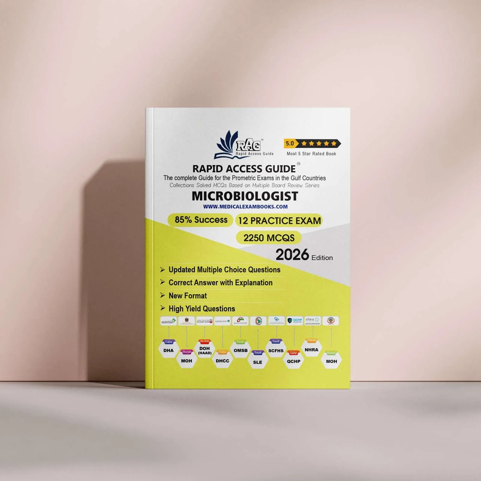 Microbiology Prometric MCQ review book for Gulf exams, designed for microbiologists with exam-oriented questions, mock tests, and updated explanations – 2026 edition