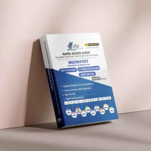Midwifery Prometric exam preparation book 2026 by Rapid Access Guide, featuring midwifery MCQs, practice exams, updated explanations, and coverage for DHA, MOH, DOH HAAD, DHCC, OMSB, SCFHS, QCHP, and NHRA