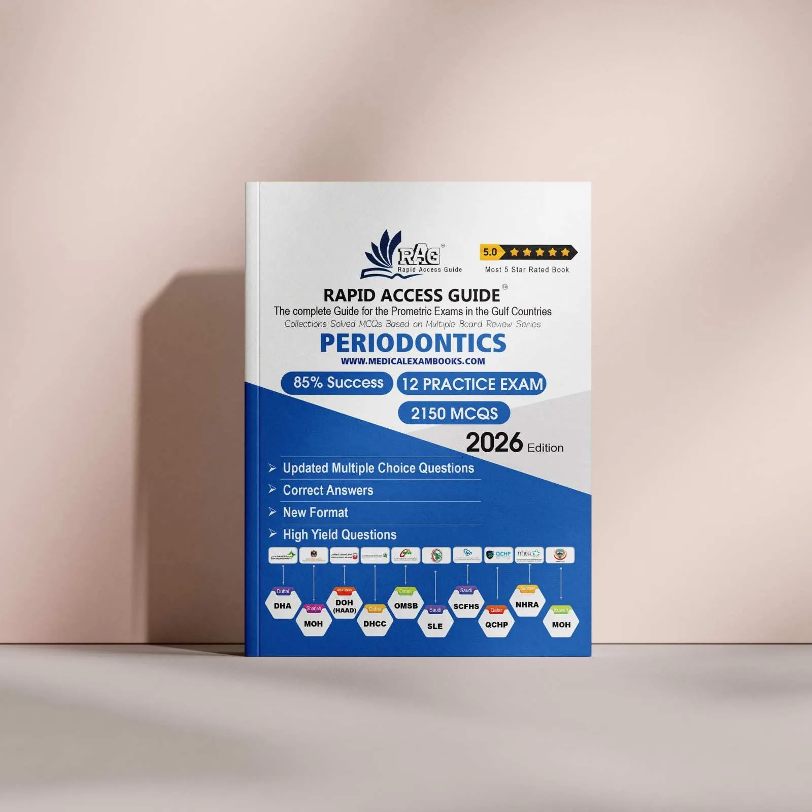 Periodontics Prometric MCQ review book for Gulf exams, designed for periodontists with exam-oriented clinical questions, mock tests, and updated explanations – 2026 edition