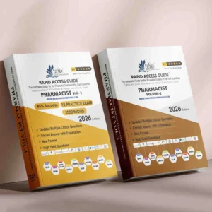 Pharmacist Prometric exam preparation book Volume 1 (2026) by Rapid Access Guide, featuring pharmacy MCQs, practice exams, updated explanations, and coverage for DHA, MOH, DOH HAAD, DHCC, OMSB, SCFHS, QCHP, and NHRA