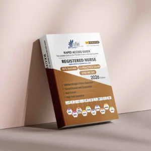 Registered Nurse Prometric exam preparation book 2026 by Rapid Access Guide, featuring nursing MCQs, practice exams, updated explanations, and coverage for DHA, MOH, DOH HAAD, DHCC, OMSB, SCFHS, QCHP, and NHRA