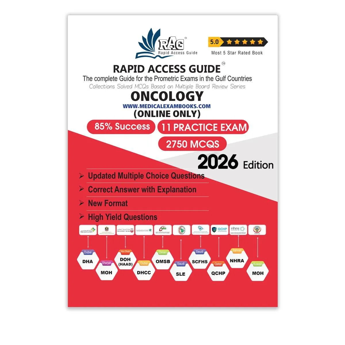 Oncology Prometric exam preparation book 2026 by Rapid Access Guide, featuring high-yield MCQs, practice exams, updated explanations, and coverage for DHA, MOH, HAAD, DHCC, OMSB, SCFHS, QCHP, and NHRA