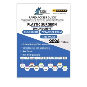 Plastic Surgery Prometric exam preparation book 2026 by Rapid Access Guide, featuring 1369 MCQs, 7 practice exams, updated explanations, and coverage for DHA, MOH, DOH HAAD, DHCC, OMSB, SCFHS, QCHP, and NHRA