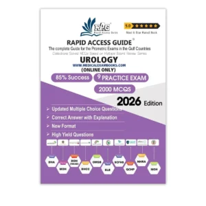 Urology Prometric exam preparation book 2026 by Rapid Access Guide, featuring high-yield MCQs, practice exams, updated explanations, and coverage for DHA, MOH, HAAD, DHCC, OMSB, SCFHS, QCHP, and NHRA